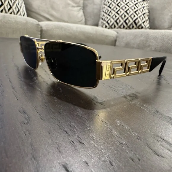 Versace Gold Frame Rectangular Sunglasses - Picture 8 of 11